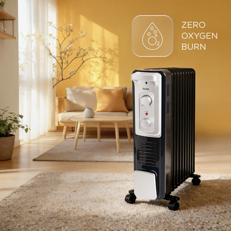 Glen Oil Filled Radiator Room Heater with Turbo Ceramic Fan Black (7015OR) - 9 Fin - Image