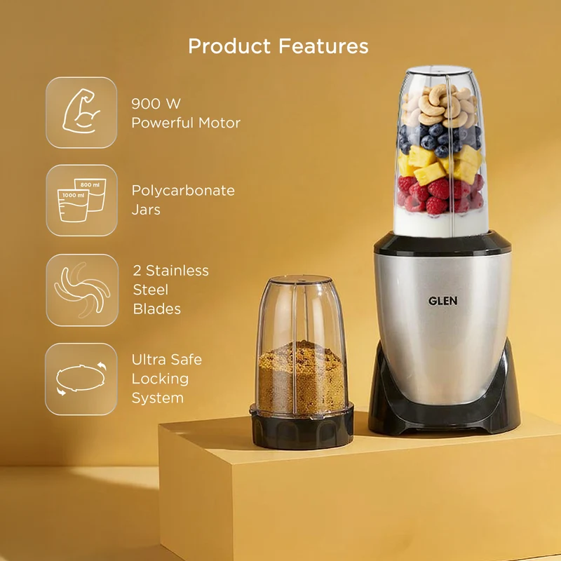 Glen Nutri Blender Mixer Grinder 900W | 2 Unbreakable Jars (1000ml + 800ml) | Dual SS Blades | Smoothie Maker / Mixer / Grinder - SA4048UT - Image