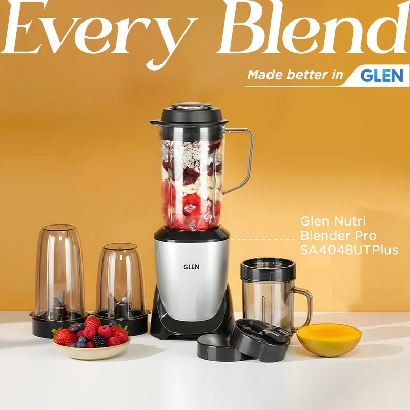 Glen Nutri Blender Pro Mixer Grinder 900W | 4 Unbreakable Jars (2000ml + 1000ml + 800ml + Mug) | 3 SS Blades | Smoothie Maker Masala Grinder - SA4048UTPLUS - Image