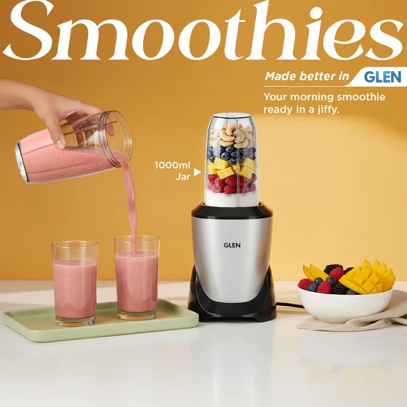 Glen Nutri Blender Pro Mixer Grinder 900W | 4 Unbreakable Jars (2000ml + 1000ml + 800ml + Mug) | 3 SS Blades | Smoothie Maker Masala Grinder - SA4048UTPLUS - Image