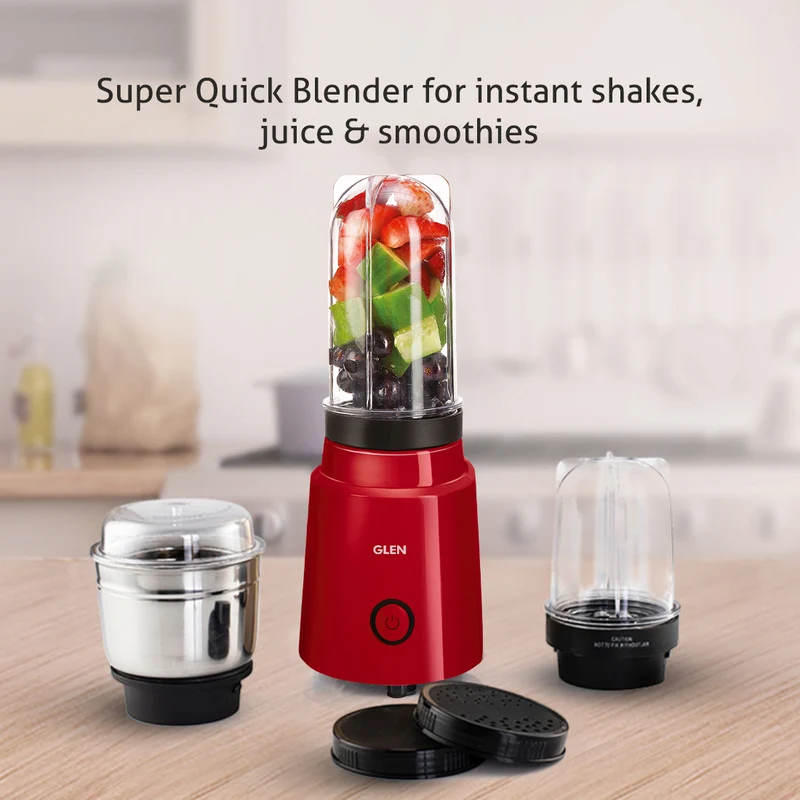 Glen Active-Blender Grinder, 350W, 20000 RPM Mixer, Grinder, Blender, 1 SS Grinder Jar, 2 Jars - RED (4048 BG RED) - Image