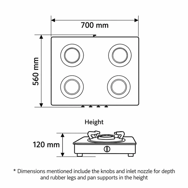 Glen 4 Burner Matt Finish Glass Gas Stove with High Flame Brass Burner, Crown Pan Supports - Manual/Auto Ignition (CT1048SLCPBLMG) - Image