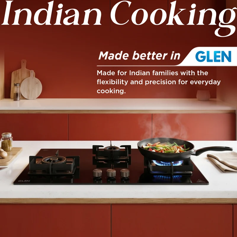 Glen 3 Burner DFVS Glass Hob Forged Brass Burners (BH1073DFHT2TR77) - Image