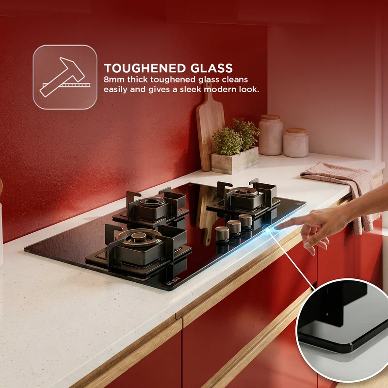 Glen 3 Burner DFVS Glass Hob Forged Brass Burners (BH1073DFHT2TR77) - Image