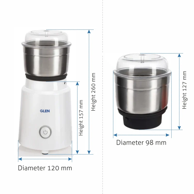 Glen Electric Mini Grinder, 50gm SS Jar for Dry and Wet Grinding 350W - White (4045 NG) - Image