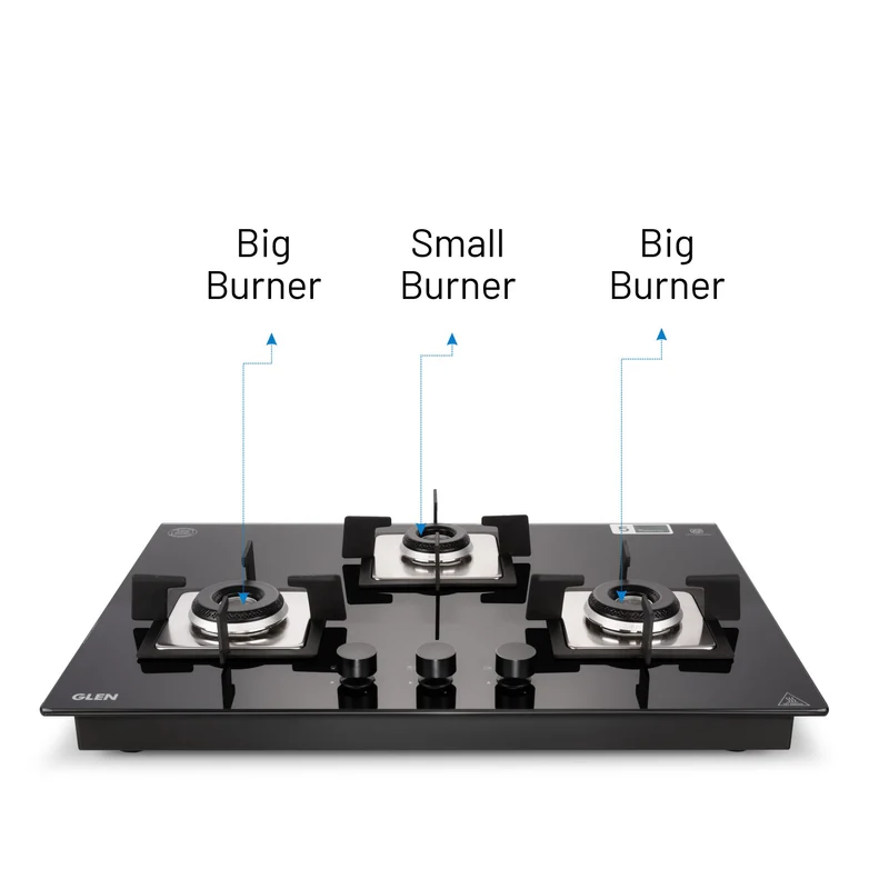 Glen 3 Burner Glass Hob Top with Italian Burners (BH 1073 SQ HT IN 70) - Image