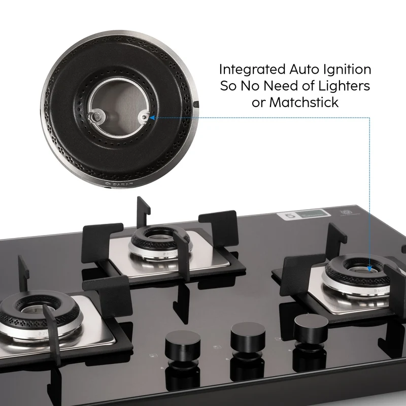 Glen 3 Burner Glass Hob Top with Italian Burners (BH 1073 SQ HT IN 70) - Image