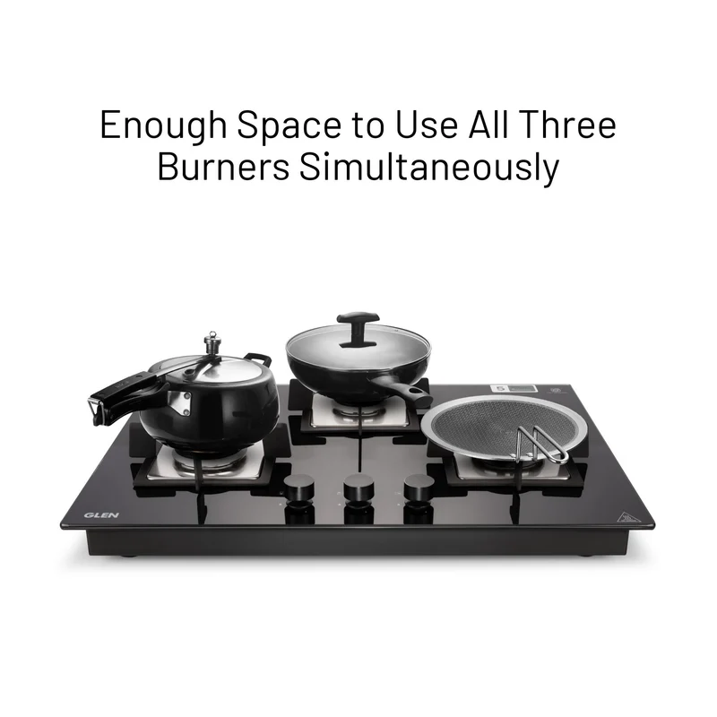 Glen 3 Burner Glass Hob Top with Italian Burners (BH 1073 SQ HT IN 70) - Image