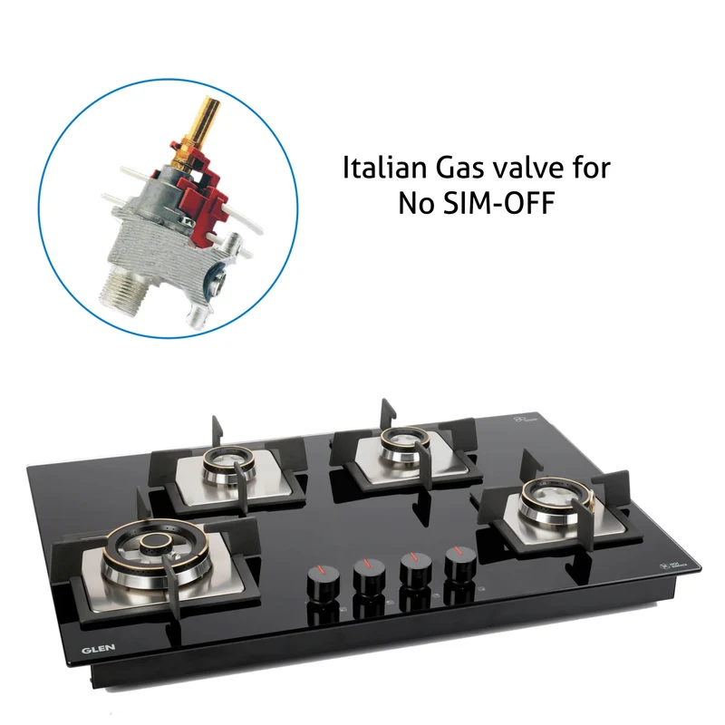 Glen 4 Burner Glass Hob Top Brass Burner Flame Failure Device (1074 SQHTTRFFD) - Image