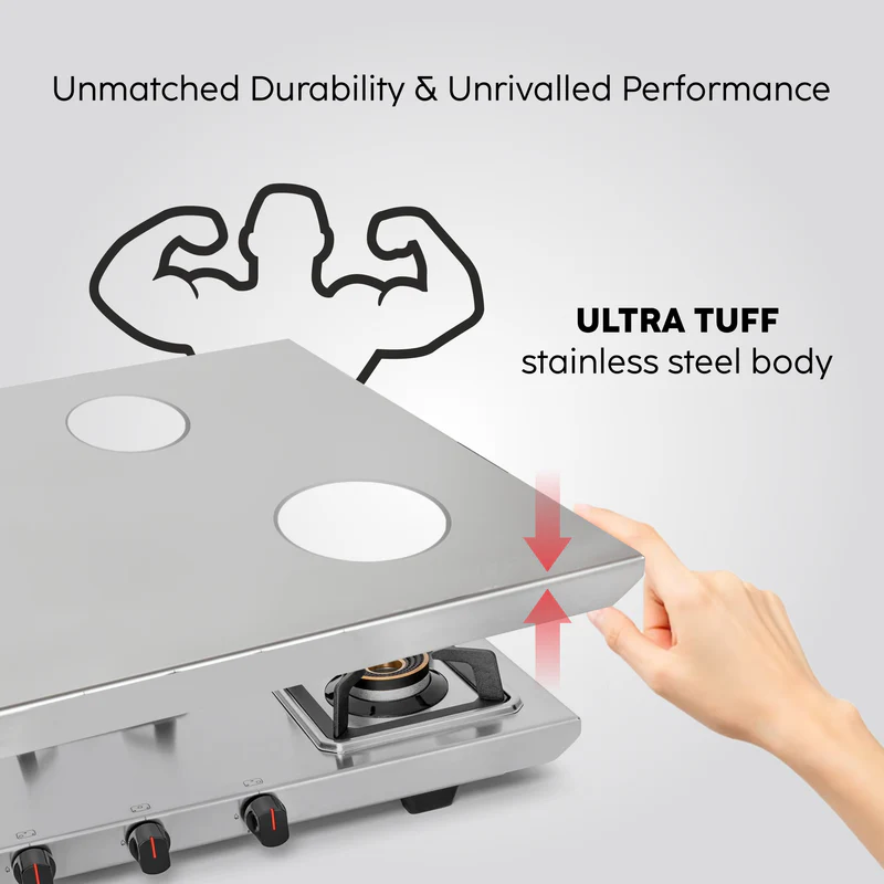 Glen 3 Burner Ultra Tuff Stainless Steel Gas Stove with Multi Ring Forged Brass Burner & Drip trays (CT1053UTDTSS) - Image