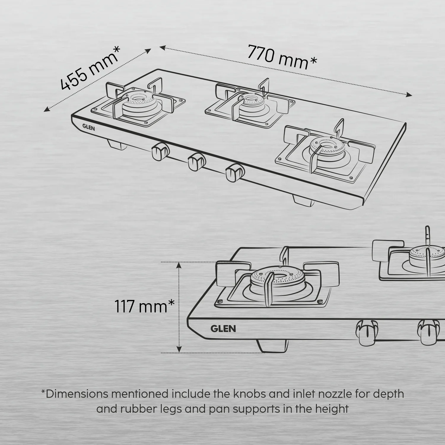 Glen 3 Burner Ultra Tuff Stainless Steel Gas Stove with Multi Ring Forged Brass Burner & Drip trays (CT1053UTDTSS) - Image