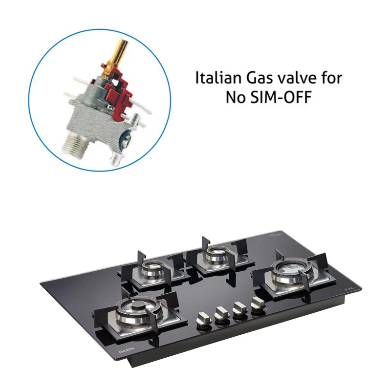 Glen 4 Burner Glass Gas Hob Top Forged Brass Burner(1074 SQHTDBTR) - Image
